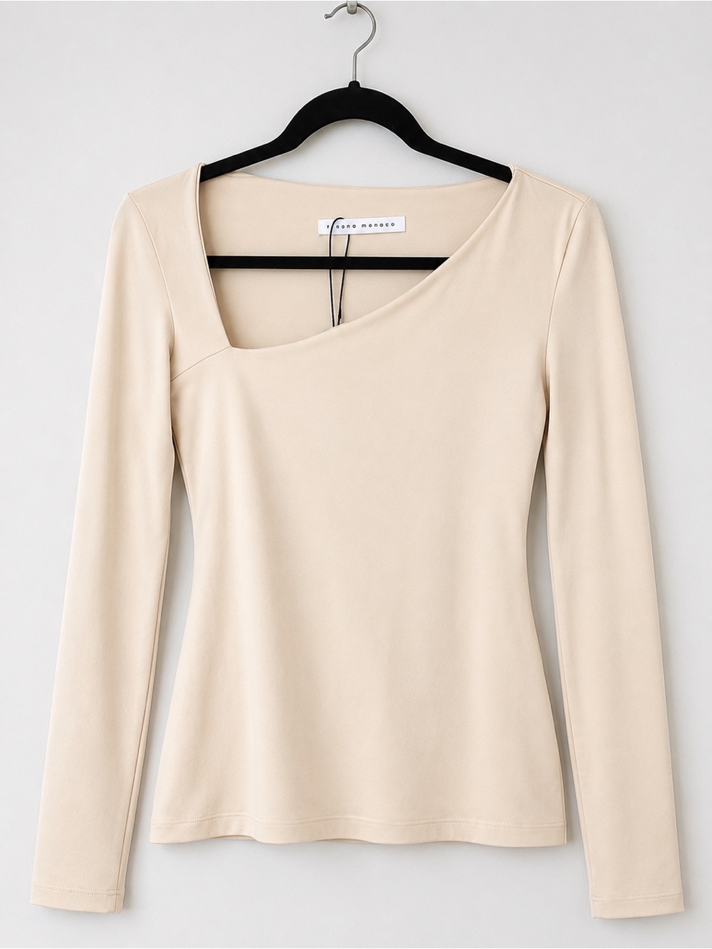 NWT Susana Monaco Asymmetrical Long Sleeve Top XS Blanched Almond
